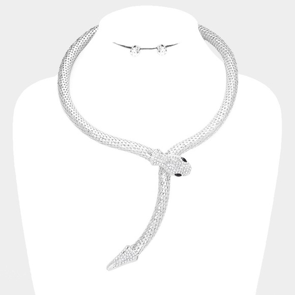CRYSTAL EMBELLISHED SNAKE COLLAR NECKLACE SET - Picture 1 of 3